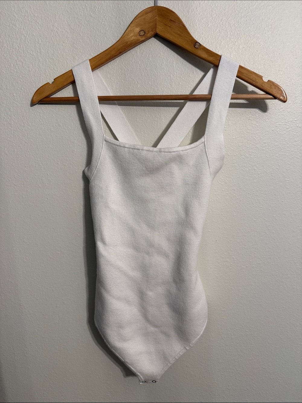Abercrombie & Fitch White Square-Strap Ribbed Cross-Back Bodysuit